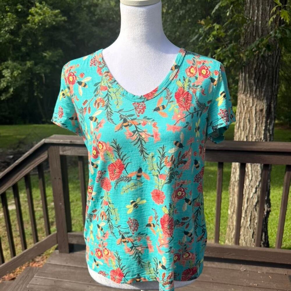 Sundance Floral Bee Print Tee 100% Cotton Cottagecore Boho‎